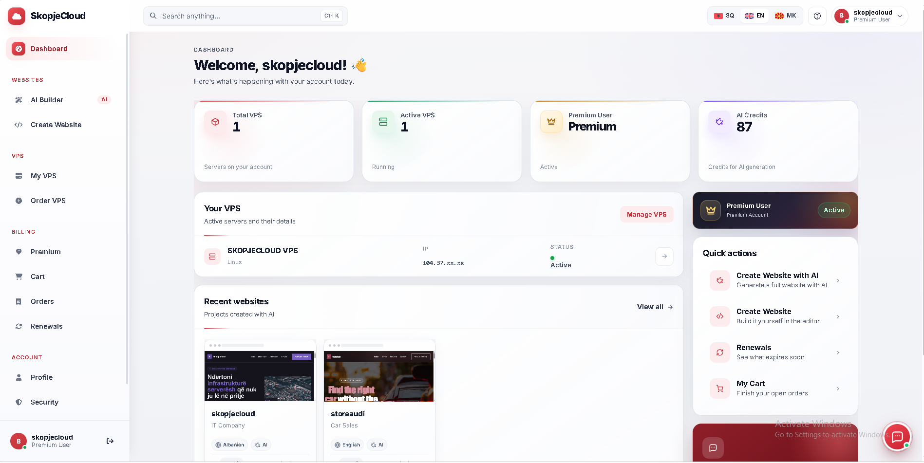 Unified Dashboard — SkopjeCloud